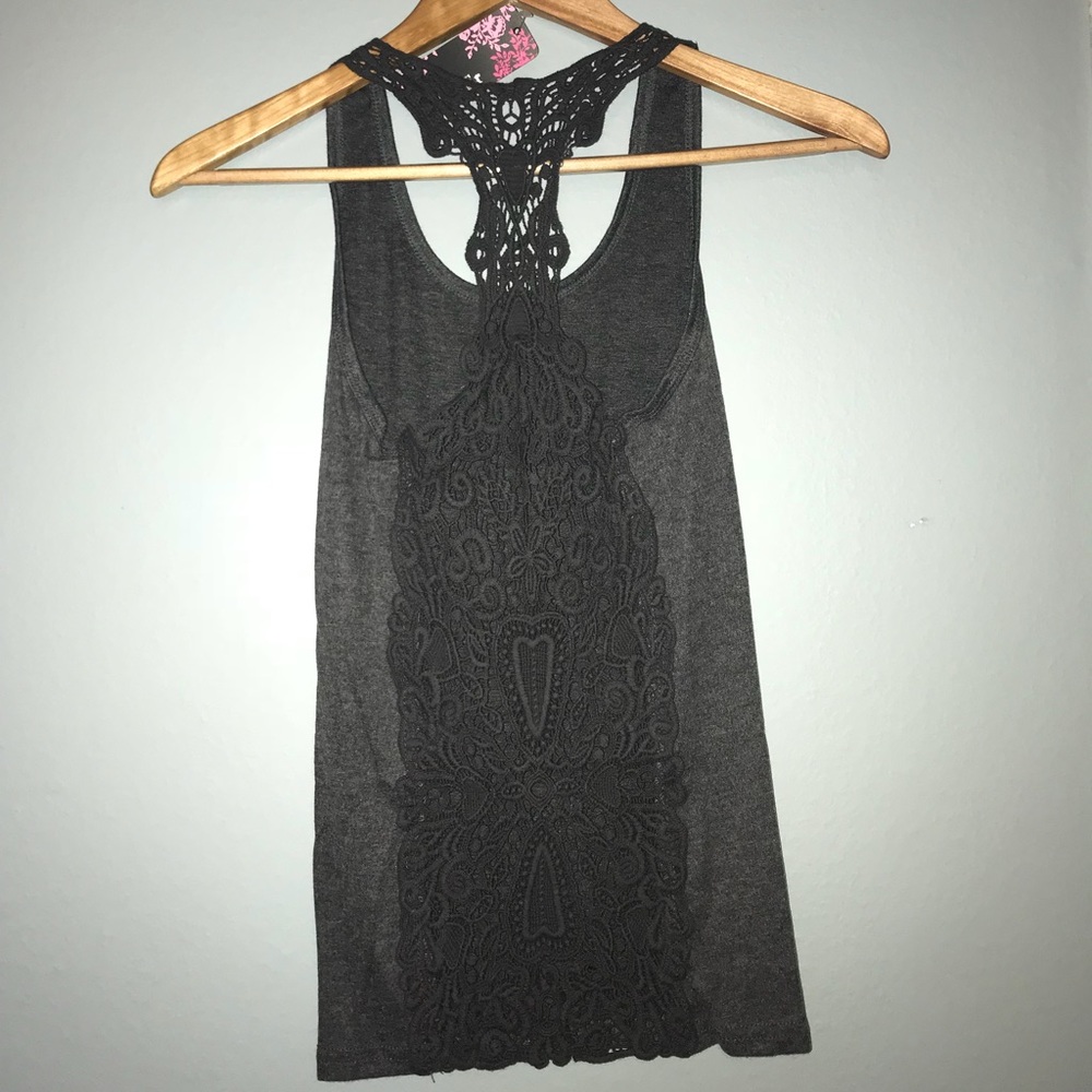 Gray lace back tank